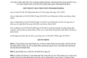 Quyết định 2469/QĐ-UBND thủ tục hành chính thuộc thẩm quyền ủy ban nhân dân cấp huyện Khánh Hòa