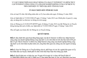 Quyết định 19/2015/QĐ-UBND thời gian hoạt động đại lý Internet Hà Nam