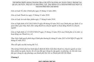 Quyết định 38/2015/QĐ-TTg thí điểm thanh tra chuyên ngành an toàn thực phẩm Hà Nội Hồ Chí Minh