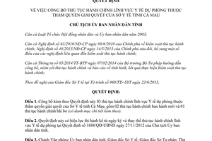Quyết định 1325/QĐ-UBND thủ tục hành chính lĩnh vực y tế dự phòng thuộc sở Y tế Cà Mau