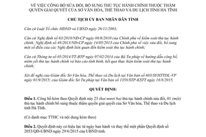 Quyết định 3527/QĐ-UBND thủ tục hành chính thuộc thẩm quyền sở văn hóa thể thao du lịch Hà Tĩnh