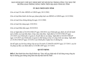 Quyết định 45/2015/QĐ-UBND bảo trì đường giao thông nông thôn Hà Tĩnh