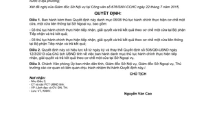 Quyết định 1807/QĐ-UBND thủ tục hành chính cơ chế một cửa liên thông Thừa Thiên Huế 2015