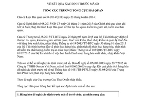 Thông báo 8243/TB-TCHQ kết quả xác định trước mã số hàng hoá công tắc đèn phanh