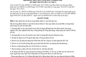 Nghị quyết 111/2015/NQ-HĐND quy định tiêu chí dự án trọng điểm nhóm C Sơn La