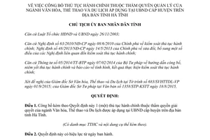 Quyết định 3520/QĐ-UBND thủ tục hành chính thuộc thẩm quyền ngành văn hóa thể thao du lịch Hà Tĩnh