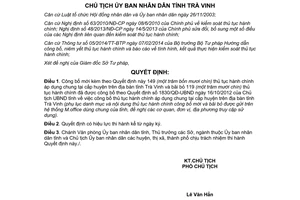 Quyết định 1471/QĐ-UBND công bố thủ tục hành chính áp dụng chung tại cấp huyện Trà Vinh 2015