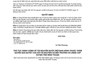 Quyết định 2358/QĐ-UBND thủ tục hành chính lĩnh vực tài nguyên nước Bình Thuận 2015