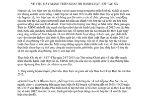 Chỉ thị 14/CT-UBND đẩy mạnh triển khai thi hành luật hợp tác xã Quảng Bình 2015