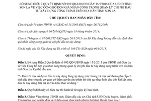 Quyết định 2047/QĐ-UBND bổ sung Điều 2 Quyết định 992/QĐ-UBND Sơn La 2015