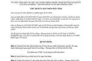 Quyết định 3528/QĐ-UBND thủ tục hành chính thẩm quyền sở lao động thương binh xã hội Hà Tĩnh