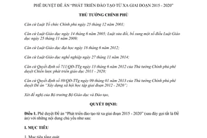 Quyết định 1559/QĐ-TTg phê duyệt Đề án Phát triển đào tạo từ xa giai đoạn 2015 2020