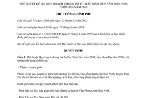 Quyết định 1560/QĐ-TTg phê duyệt đồ án Quy hoạch chung đô thị Bắc Ninh đến 2030 tầm nhìn 2050