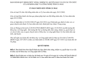 Quyết định 27/2015/QĐ-UBND chức năng quyền hạn cơ cấu tổ chức sở khoa học công nghệ Cà Mau