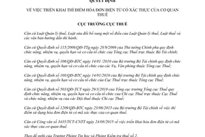 Quyết định 58333/QĐ-CT thí điểm sử dụng hóa đơn điện tử có xác thực cơ quan thuế Hà Nội