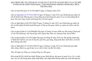 Thông tư 143/2015/TT-BTC thủ tục hải quan quản lý xe ô tô xe máy nhập khẩu không mục đích thương mại