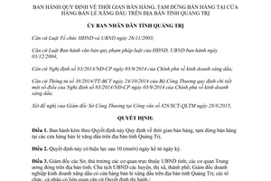 Quyết định 1934/QĐ-UBND thời gian bán tạm dừng bán hàng cửa hàng bán lẻ xăng dầu Quảng Trị