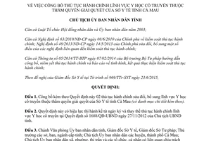 Quyết định 1355/QĐ-UBND thủ tục hành chính y học cổ truyền thuộc thẩm quyền sở Y tế Cà Mau