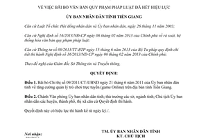 Quyết định 2357/QĐ-UBND bãi bỏ văn bản quy phạm pháp luật đã hết hiệu lực Tiền Giang 2015