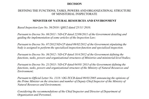 Decision 2325/QD-BTNMT defining functions tasks powers organizational structure Ministerial Inspectorate