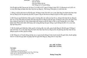 Công văn 1630/TTg-KTN xử lý xe máy điện chưa thực hiện thủ tục đăng ký