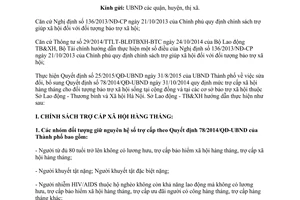 Công văn 2609/HD-LĐTBXH hướng dẫn thực hiện trợ cấp cho đối tượng bảo trợ xã hội tại cộng đồng Hà Nội