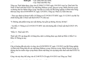 Công văn 3804/TCT-CS thuế suất thuế giá trị gia tăng 2015