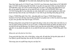 Công văn 276/QLG-NLTS cung cấp bảng giá kê khai giá bán lẻ khuyến nghị 2015