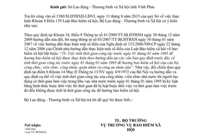 Công văn 3780/LĐTBXH-BHXH thực hiện Khoản 4 Điều 139 Luật Bảo hiểm xã hội