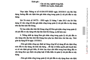 Công văn 3136/UBND-XD công bố đơn giá nhân công quản lý chi phí đầu tư xây dựng Hà Giang 2015
