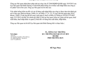 Công văn 8634/TCHQ-QLRR phân luồng các tờ khai xuất nhập khẩu 2015