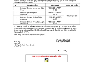 Công văn 5272/ATTP-KN phân nhóm sản phẩm nước trái cây lên men 2015