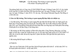 Công văn 7761/VPCP-V.III điều chỉnh phân công chuẩn bị nội dung Kỳ họp thứ 10 Quốc hội khóa XIII 2015