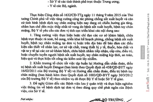 Công văn 7181/BYT-KCB phòng chống bệnh dịch sốt xuất huyết Dengue tay chân miệng 2015