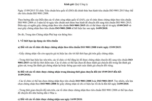 Công văn 10453/QUACERT-QA chuyển đổi tiêu chuẩn ISO 9001 2015 năm 2015