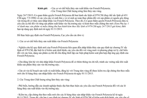 Công văn 2507/QLCL-CL1 quy định mới của French Polynesia về kiểm soát thủy sản nhập khẩu 2015