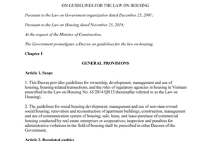 Decree of Government No. 99/2015/ND-CP on guidelines for the law on housing