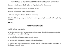 Decision No. 52/2015/QD-TTg management of border trade with neighboring countries