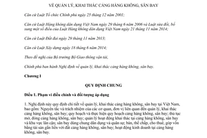 Nghị định 102/2015/NĐ-CP quản lý khai thác cảng hàng không sân bay