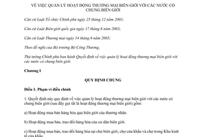 Quyết định 52/2015/QĐ-TTg quản lý hoạt động thương mại biên giới với các nước có chung biên giới