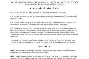 Quyết định 33/2015/QĐ-UBND chức năng nhiệm vụ quyền hạn cơ cấu tổ chức sở giáo dục đào tạo Cà Mau