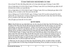 Quyết định 26/2015/QĐ-UBND mức chi bồi thường hỗ trợ tái định cư khi Nhà nước thu hồi đất Cần Thơ