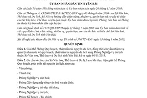 Quyết định 2158/QĐ-UBND giải thể phòng quy hoạch phát triển tài nguyên du lịch Yên Bái 2015