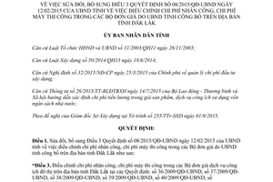 Quyết định 35/2015/QĐ-UBND sửa đổi Điều 3 Quyết định 08/2015/QĐ-UBND chi phí nhân công máy thi công Đắk Lắk