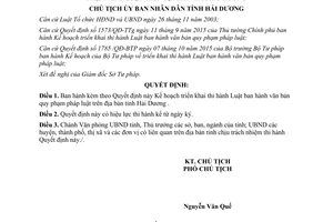 Quyết định 2726/QĐ-UBND kế hoạch triển khai thi hành Luật Ban hành văn bản pháp luật Hải Dương