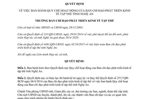 Quyết định 4854/QĐ-BCĐ quy chế hoạt động của ban chỉ đạo phát triển kinh tế tập thể Nghệ An 2015