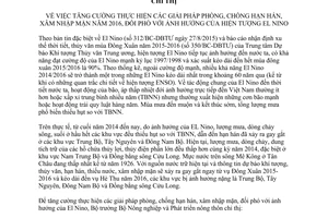 Chỉ thị 8718/CT-BNN-TCTL tăng cường phòng chống hạn hán xâm nhập mặn đối phó hiện tượng El Nino 2015