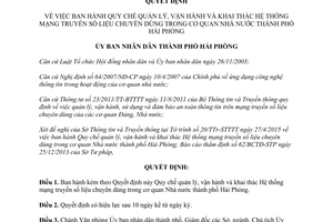 Quyết định 2419/2015/QĐ-UBND quản lý khai thác hệ thống mạng truyền số liệu chuyên dùng cơ quan Nhà nước Hải Phòng