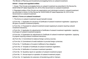 Circular No. 09/2015/TT-BKHDT promulgating forms on outward investment