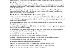 Thông tư 09/2015/TT-BKHĐT mẫu văn bản thực hiện thủ tục đầu tư ra nước ngoài